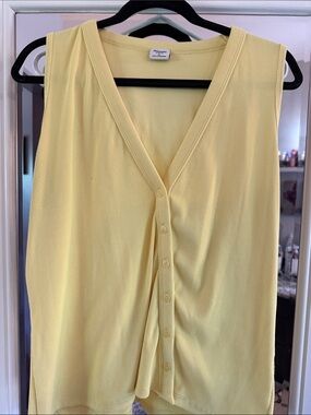 Abercrombie and Fitch Sleeveless V-Neck Button Front Top, Yellow -